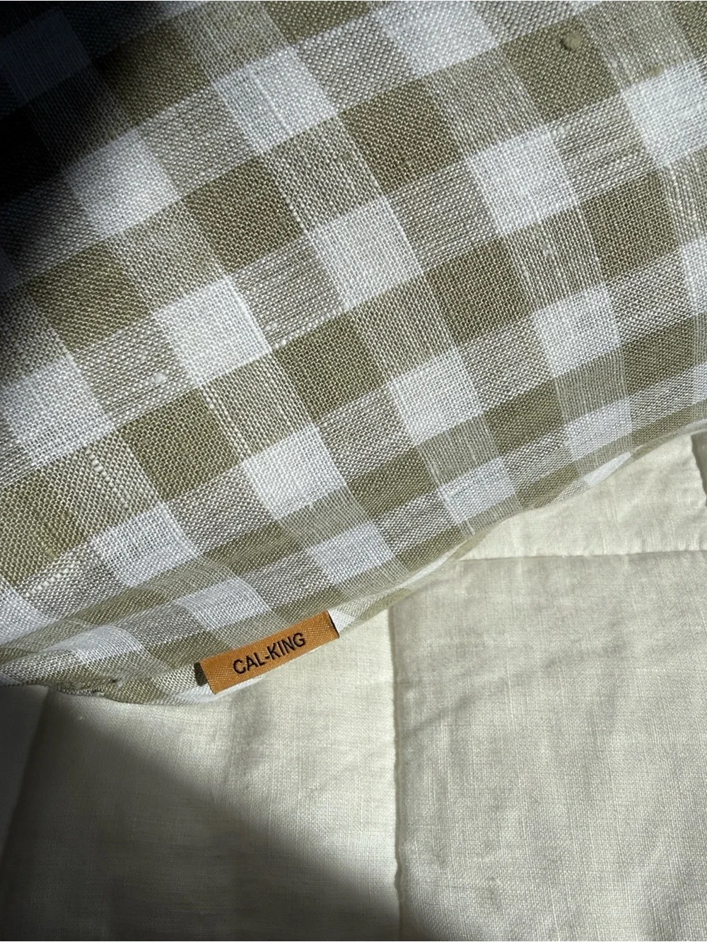 Quince European Linen Sheet Set Cal King Olive Gingham NWOT